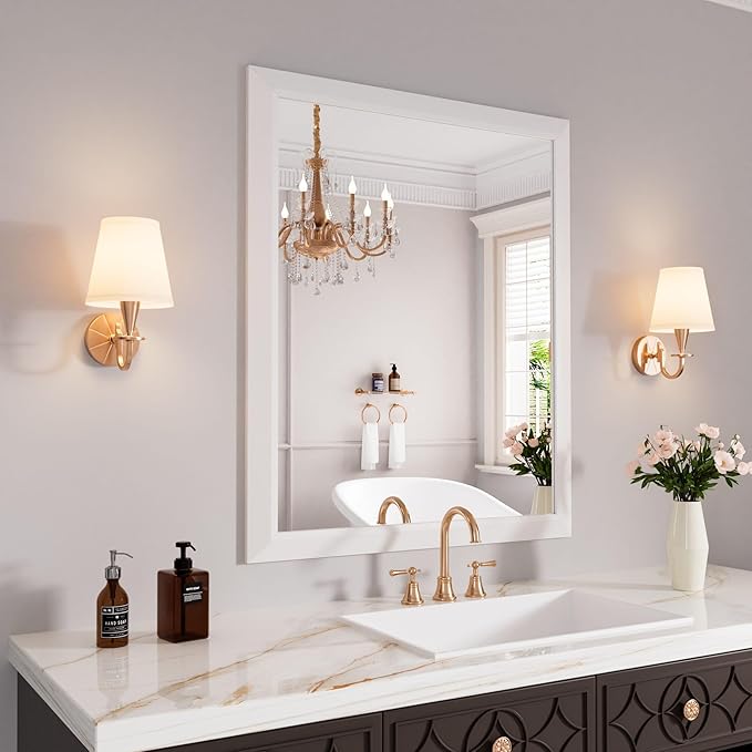 Amorho Bathroom Mirror, 30x36 Inch White Framed Bathroom Mirrors by Amorho