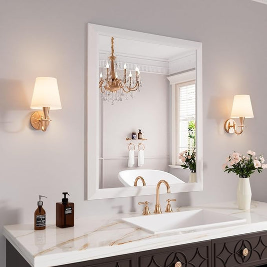 Amorho Bathroom Mirror, 30x36 Inch White Framed Bathroom Mirrors by Amorho