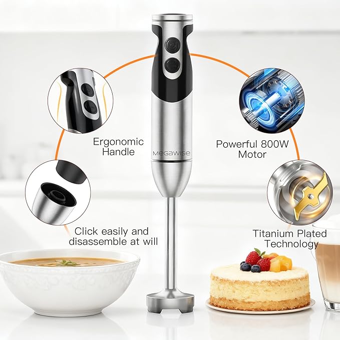 MegaWise Stainless Steel Titanium Reinforced 3-in-1 Immersion Hand Blender - Image 5