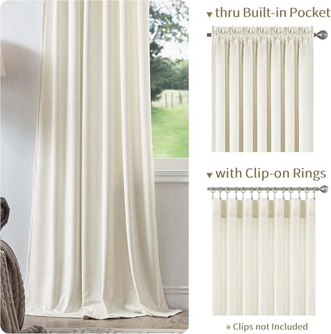 FMFUNCTEX Velvet Curtains Cream Room Darkening Curtain - Image 3