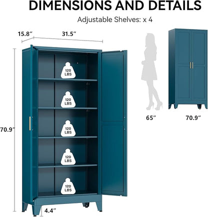 COFaR 71" Pantry Cabinet in Peacock Blue, 5-Tier Storage - Image 2