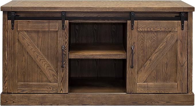 Avondale 60" TV Console Barn Door Entertainment Stand Wood Accent Cabinet Brown - Image 7