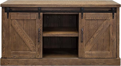 Avondale 60" TV Console Barn Door Entertainment Stand Wood Accent Cabinet Brown - Image 7