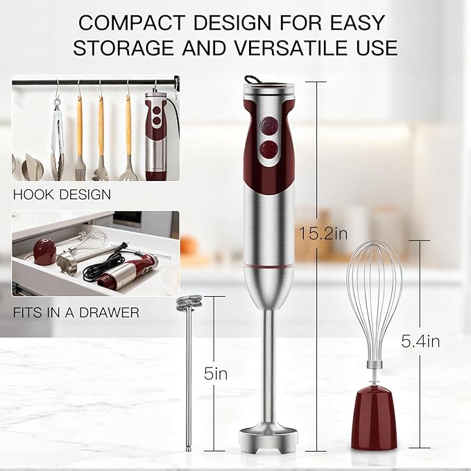 3- in-1 Immersion Hand blender, Powerful MOTOR & Stainless Steel Stick Blender - Image 5