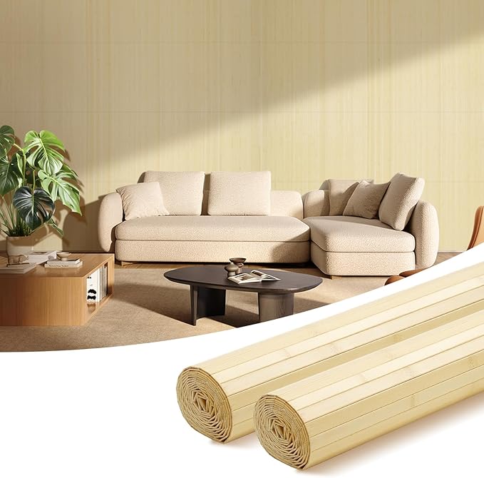 OUZUGIE 2 Pack 96x24 Inch Natural Bamboo Wall Panel – Raw Pole Wrap Paneling by OUZUGIE