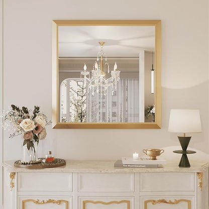 Amorho Bathroom Mirror, 36x36 Inch Golden Thick Metal Framed Wall Mirrors by Amorho
