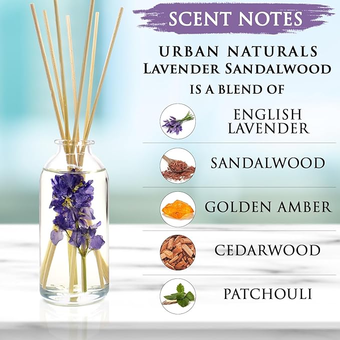 Urban Naturals Lavender Sandalwood Essential Oil Reed Diffuser Set - Image 3