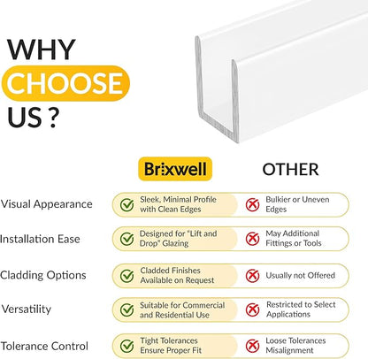 Brixwell 3/8" Fixed Panel Shower Door Deep U Channel, Deep Profile - Image 7