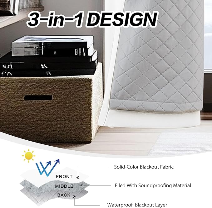 Soundproof 3-in-1 White 100% Blackout Room Divider Curtains - Image 3