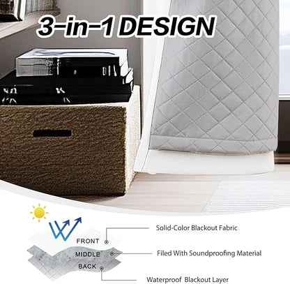 Soundproof 3-in-1 White 100% Blackout Room Divider Curtains - Image 3
