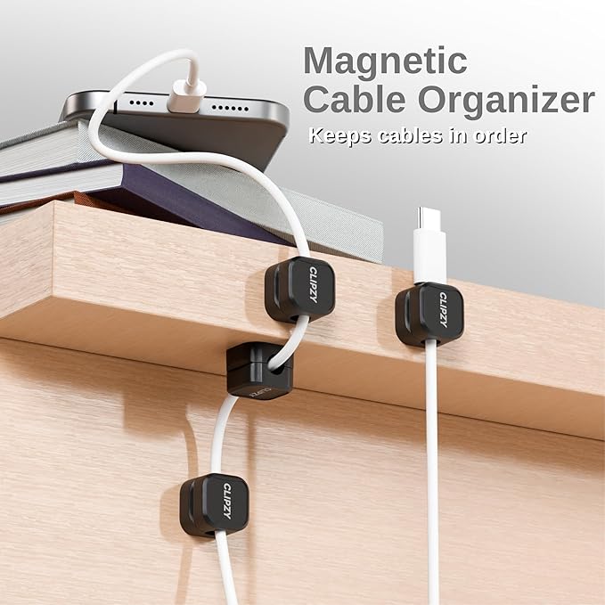 Clipzy 6 Pack Magnetic Cable Clips & Cord Holder, Under Desk Cable Management - Image 2