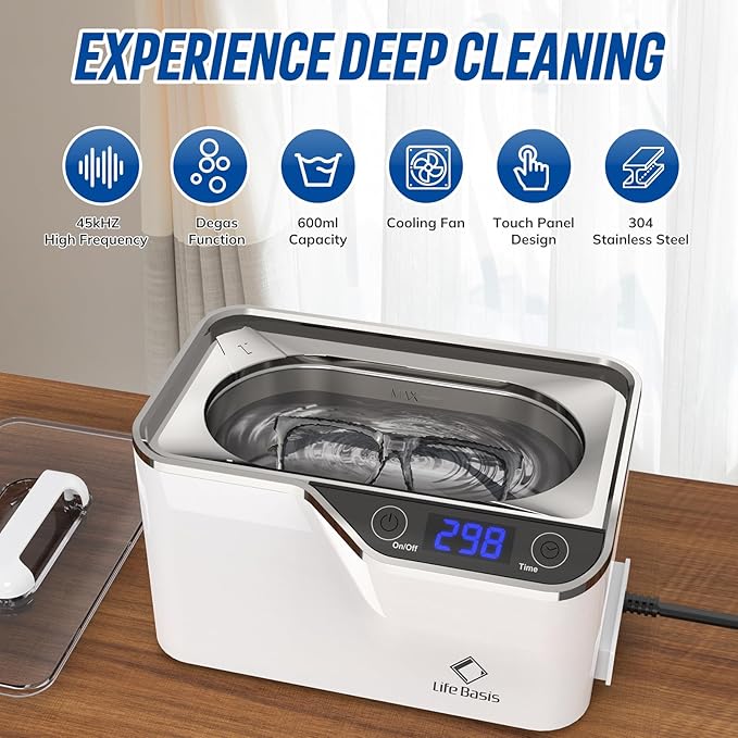 LifeBasis Ultrasonic Jewelry Cleaner, Professional 45kHz Ultrasonic Cleaner - Image 2