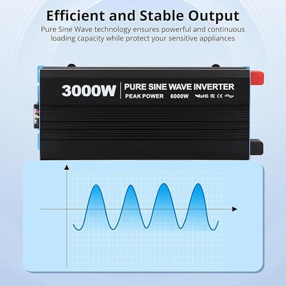 3000W Pure Sine Wave Inverter 1 USB Port 5v/2.4a, LCD Display&Remote Controller - Image 6