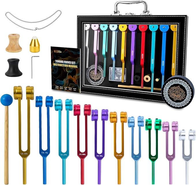 10 PCS Chakra Tuning Fork for Healing, Aluminum Alloy Tuning Forks by HUGBOW