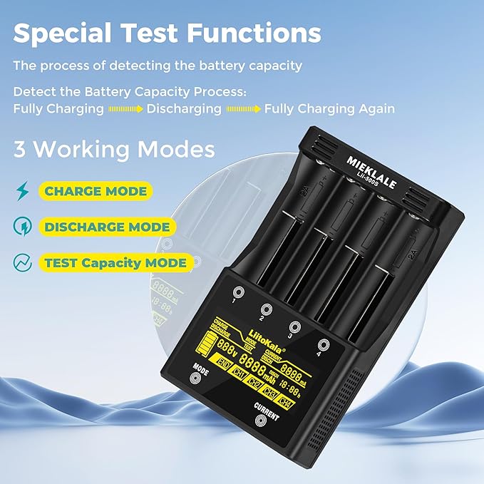 18650 Battery Charger, MIEKLALE 4-Bay Rechargeable Battery Charger - Image 3