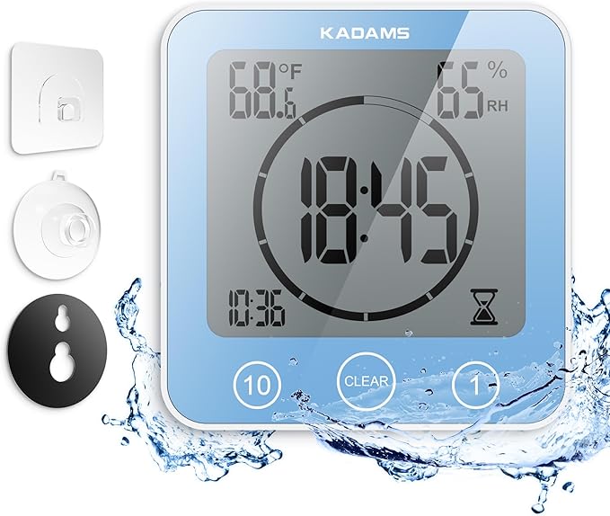 KADAMS Shower Clock Waterproof Bathroom Timer – Digital Wall Clock by KADAMS