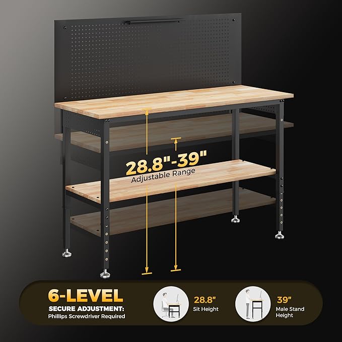 60" Work Bench Adjustable Height - Image 7