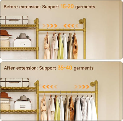 ONBRILL H3 Wall Mounted Closet System, Expandable Industrial Pipe Clothes Rack - Image 5