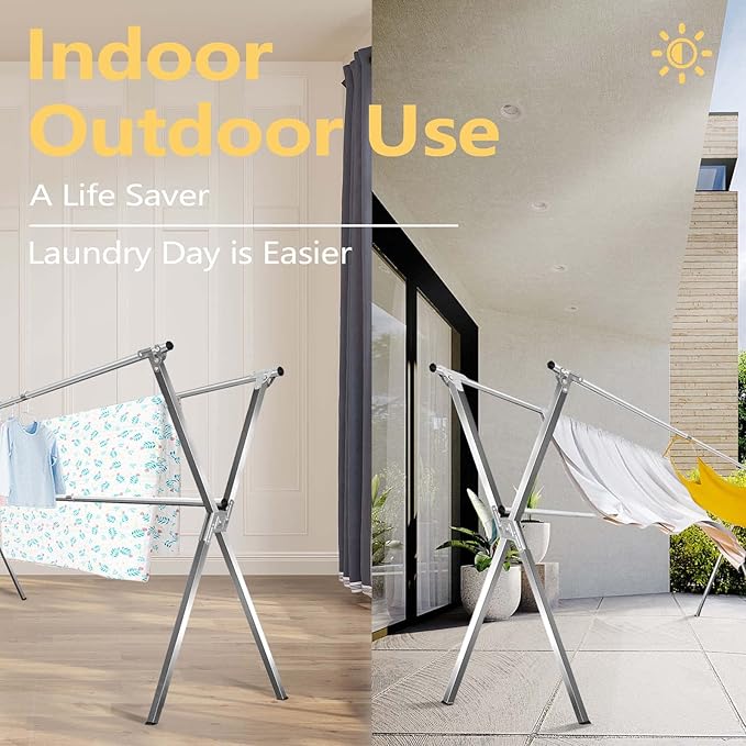 URYAN 63 Inches Clothes Drying Rack, Heavy Duty Stainless Steel Laundry Drying - Image 6