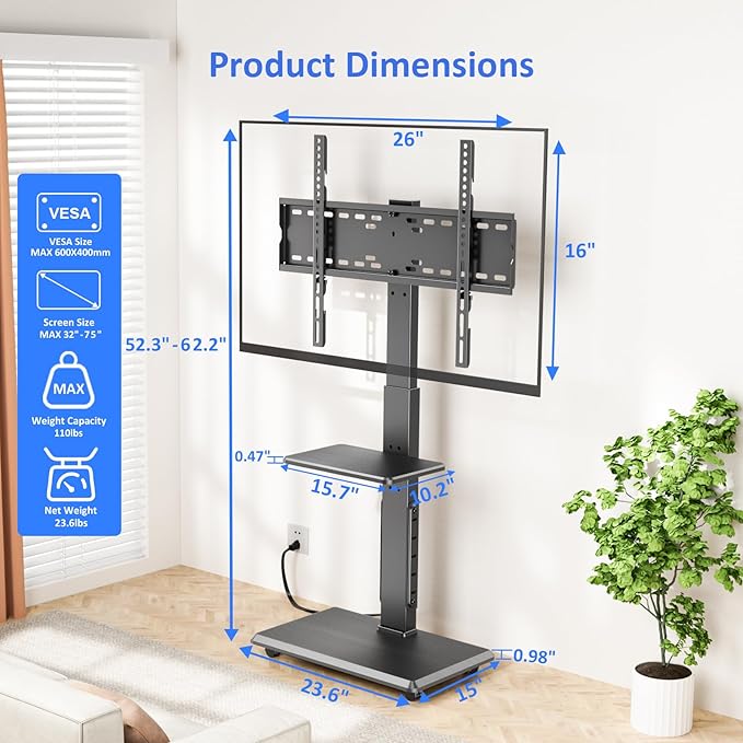 Rolling TV Stand with Power Outlet, Mobile TV Cart - Image 9