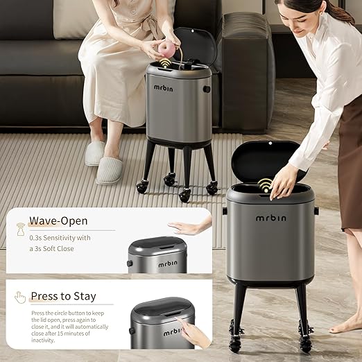 MRBIN Stainless Steel Slim Bathroom Motion Sensor Trash Can - Image 2