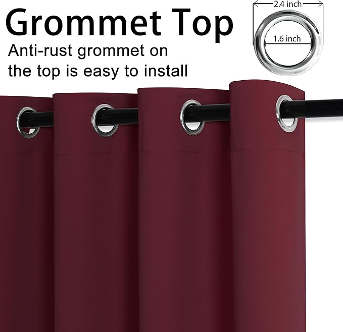 JIUZHEN Burgundy Blackout Curtains - Image 5