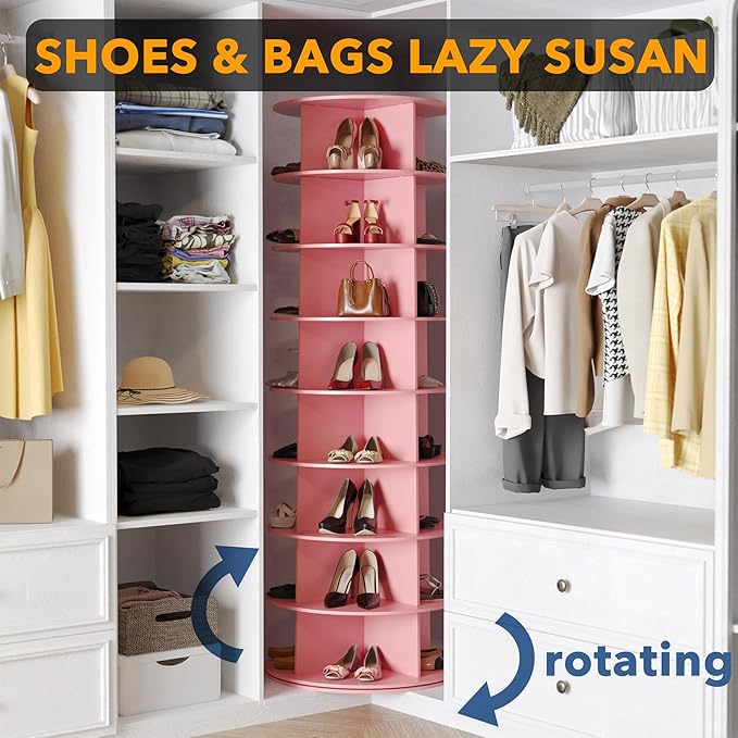 SpaceAid 8 Tier Rotating Shoe Rack Tower, Spinning Shoe Display Lazy Susan - Image 4
