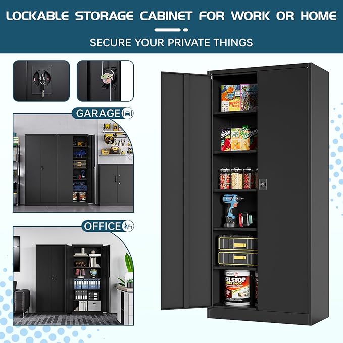 MIIIKO Metal Cabinet for Storage, Locking Door Tall Steel Storage Cabinet - Image 4