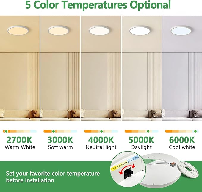 15.8 Inch Dimmable LED Flush Mount Ceiling Light, 3000K/3700K/4000K/5000K/6000K - Image 2