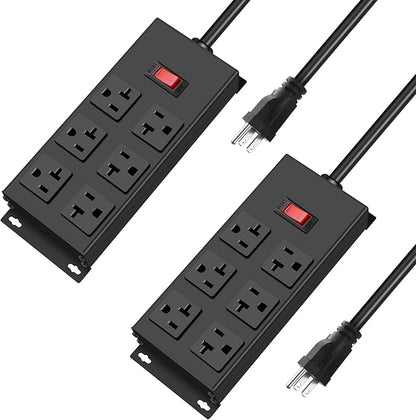 JUNNUJ 20 Amp Power Strip Heavy Duty 2 Pack, Garage 6 Outlets Metal 12 Gauge by JUNNUJHome