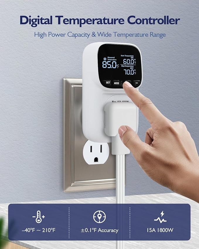 ZILLSEA Digital Temperature Controller, Heating & Cooling Thermostat Plug Outlet - Image 2