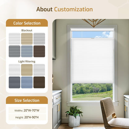 Grandekor No Drill Top Down Bottom Up Cellular Shades Blackout,27Wx64H | 1.5" Large Cell Honeycomb Design with Thermal Insulation, Cordless Operation, Privacy Control & No-Drill Rental Friendly
