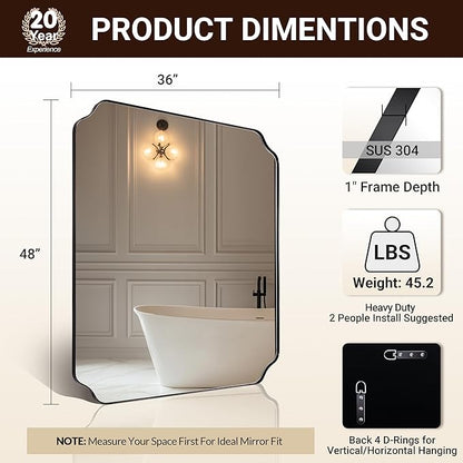 ANDY STAR 36x48 Inch Large Mirror, Matte Black Rectangle Mirror - Image 2