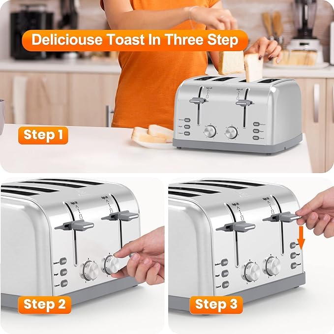 Toaster 4 Slice Retro Stainless Steel, Best Prime 4 Slice Toaster Wide Solt - Image 6