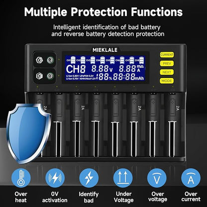 18650 Battery Charger, MIEKLALE 8+2 Bays Smart Universal Battery Charger - Image 8