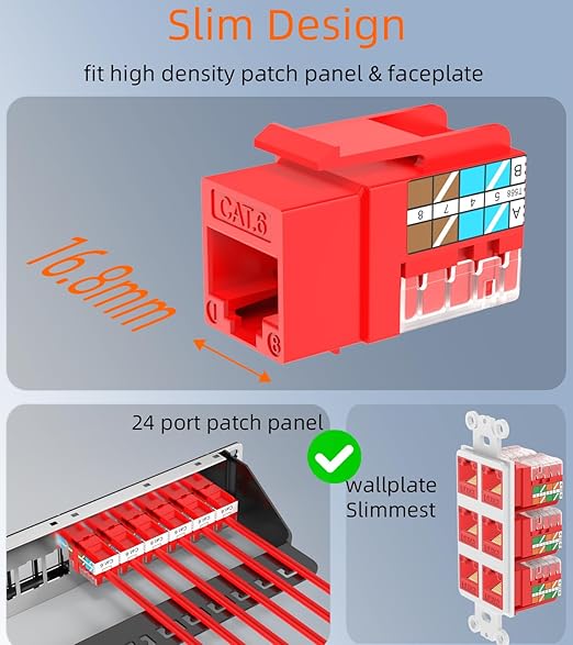 Rapink RJ45 Keystone Jack Cat6 10G Support, Keystone Jacks UTP 25 Pack - Image 2