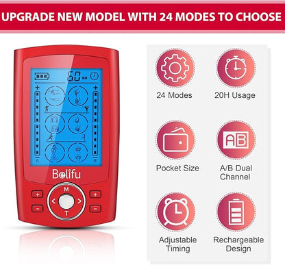 Belifu Dual Channel TENS EMS Unit 24 Modes Muscle Stimulator - Image 4
