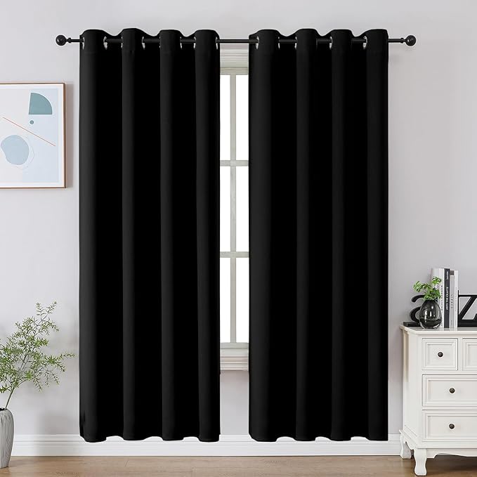 CUCRAF Black Blackout Curtains 72 Inches Long, Thermal Insulated Noise Reducing by CUCRAF
