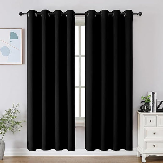 CUCRAF Black Blackout Curtains 72 Inches Long, Thermal Insulated Noise Reducing by CUCRAF