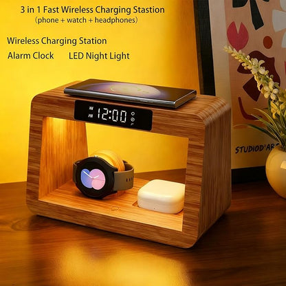 Bamboo Wireless Charging Station, 3 in 1 Charging Station - Image 2