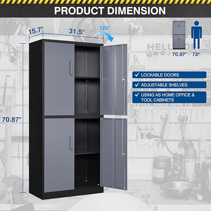 71” Metal Storage Cabinet-Lockable File Garage Tool Cabinets - Image 3