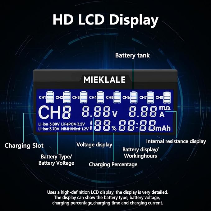 18650 Battery Charger, MIEKLALE 8+2 Bays Smart Universal Battery Charger - Image 5