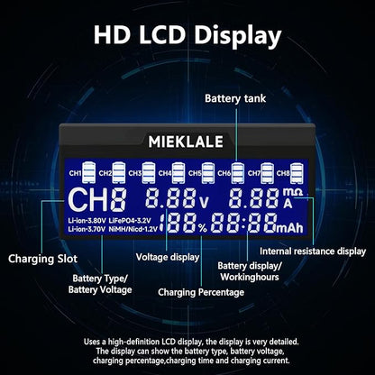 18650 Battery Charger, MIEKLALE 8+2 Bays Smart Universal Battery Charger - Image 5