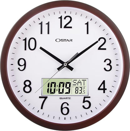 OSTAR 14" Large Analog Digital Display Wall Clock Silent Non-Ticking, Day of by TrulySilentClocks