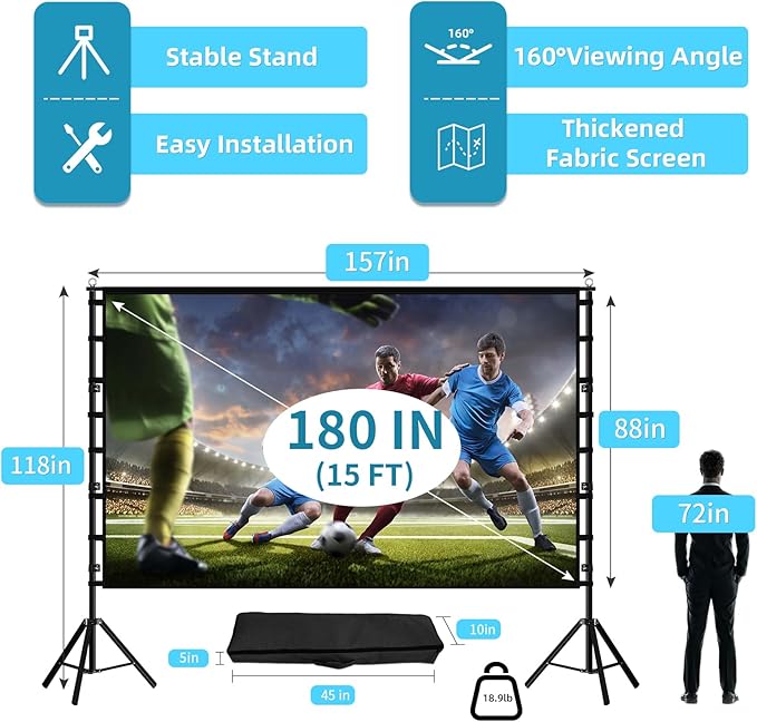 TOWOND Projector Screen and Stand, 180 inch Outdoor Projector Screen 15 FT - Image 4