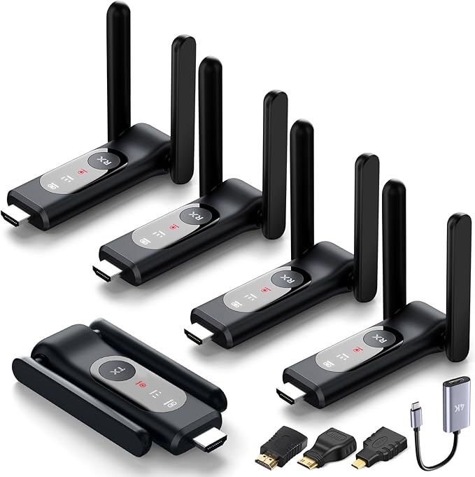 Wireless HDMI Transmitter and 4 Receivers, Extender Plug and Play, Smart by ANQIPUTECH