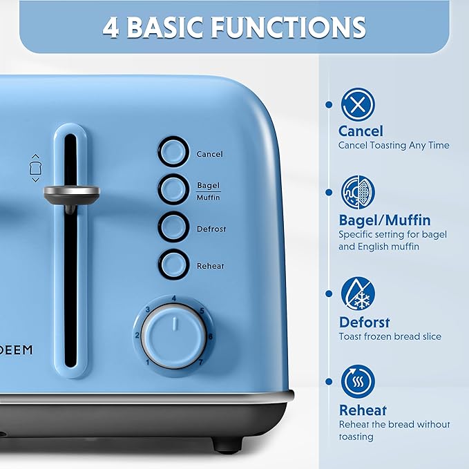 BUYDEEM DT640 4-Slice Toaster, Extra Wide Slots, Retro Stainless Steel - Image 2