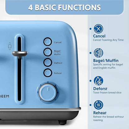 BUYDEEM DT640 4-Slice Toaster, Extra Wide Slots, Retro Stainless Steel - Image 2