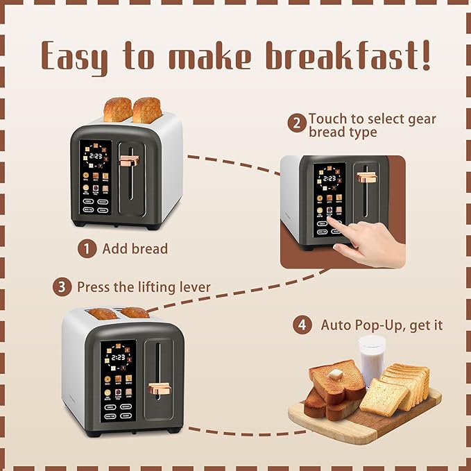 SEEDEEM Toaster 2 Slice with Touch Screen, Faster Heating Speed, 7 Shade Setting - Image 6