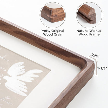 Heimlove 24x36 Picture Frames Natural Walnut,Original Wood Hand Make Crafted Poster Frame with Mat to 20x30 Graduation Picture Display,Family Picture,Wedding Picture,Photo,Document Wall Decoration